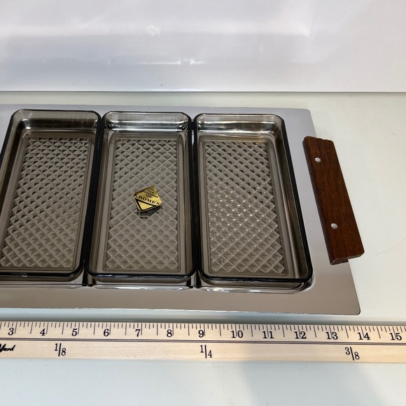 Kromex 60’s Chrome Stainless MCM Snack Serving Tray 3 Compartment - Picture 9 of 15